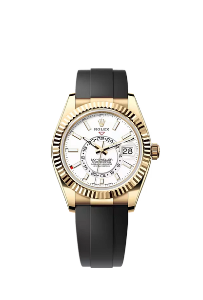 Pre-owned Rolex Sky-Dweller 42MM Yellow Gold Oysterflex White Dial