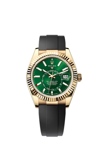 Pre-owned Rolex Sky-Dweller 42MM Yellow Gold Oysterflex Money Green Dial