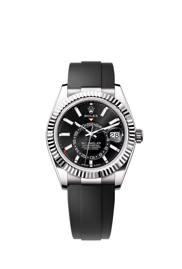 Pre-owned Rolex Sky-Dweller 42MM White Gold Oysterflex Black Dial