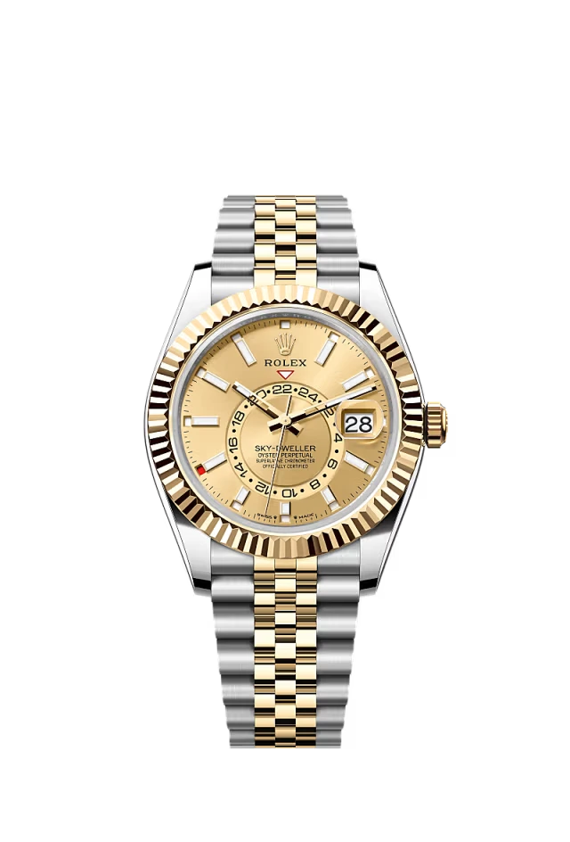 Pre-owned Rolex Sky-Dweller 42MM Steel & Gold Jubilee Champaign Dial