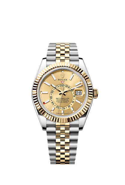 Pre-owned Rolex Sky-Dweller 42MM Steel & Gold Jubilee Champaign Dial