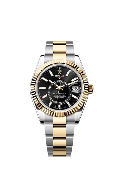 Pre-owned Rolex Sky-Dweller 42MM Oyster Steel & Gold Black Dial