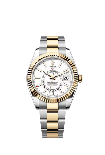 Pre-owned Rolex Sky-Dweller 42MM Oyster Steel & Gold White Dial