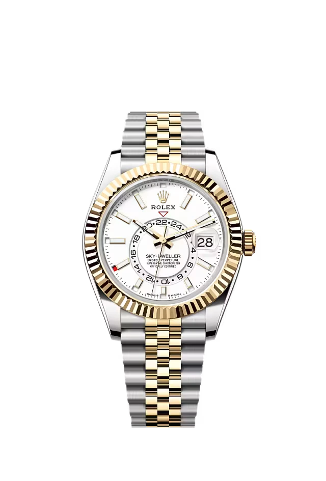 Pre-owned Rolex Sky-Dweller 42MM Steel & Gold Jubilee White Dial