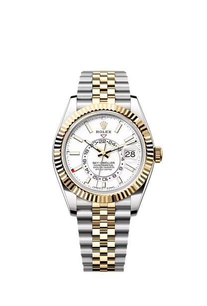 Pre-owned Rolex Sky-Dweller 42MM Steel & Gold Jubilee White Dial