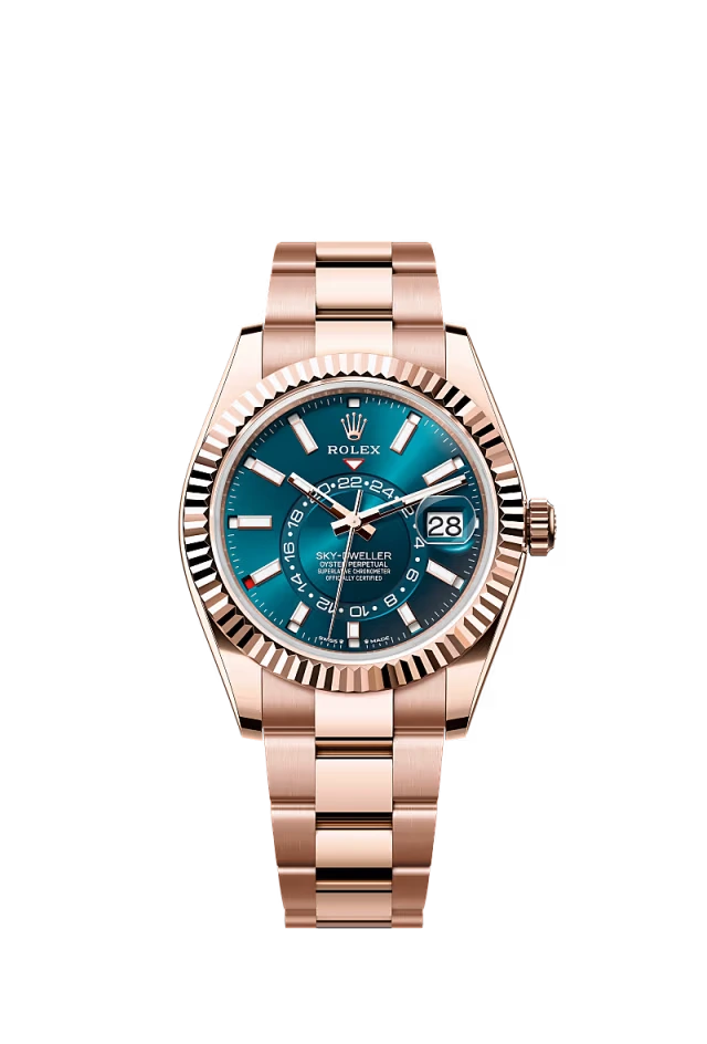 Pre-owned Rolex Sky-Dweller Rose Gold Oyster 42MM Blue Dial