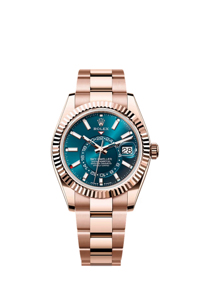 Pre-owned Rolex Sky-Dweller Rose Gold Oyster 42MM Blue Dial