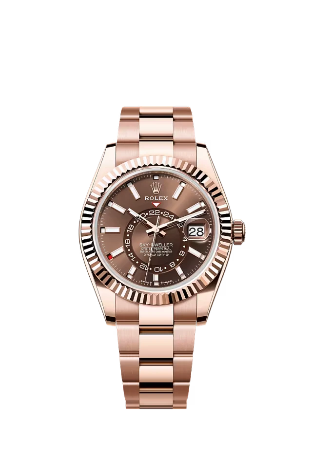 Pre-owned Rolex Sky-Dweller Rose Gold Oyster 42MM Chocolate Dial