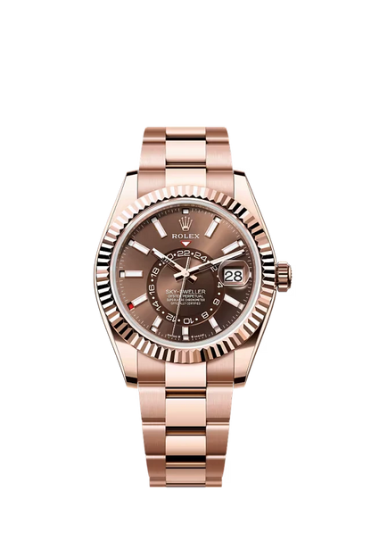 Pre-owned Rolex Sky-Dweller Rose Gold Oyster 42MM Chocolate Dial