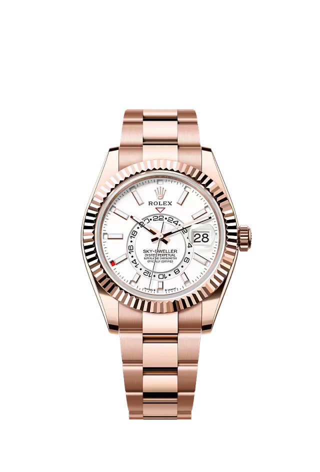 Pre-owned Rolex Sky-Dweller Rose Gold Oyster 42MM White Dial