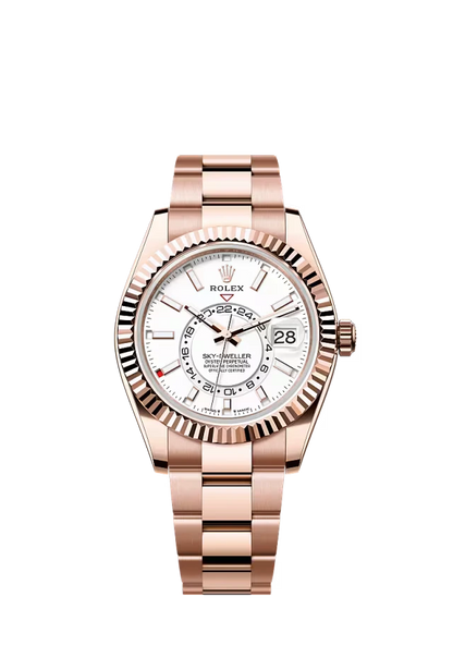 Pre-owned Rolex Sky-Dweller Rose Gold Oyster 42MM White Dial