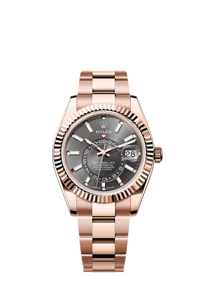 Pre-owned Rolex Sky-Dweller Rose Gold Oyster 42MM Rhodium Dial