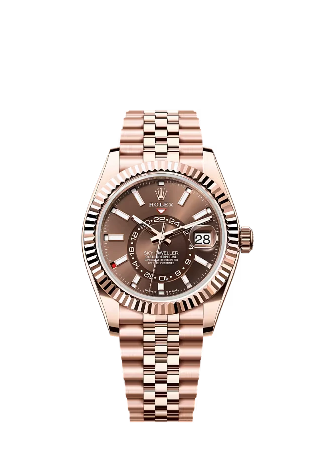 Pre-owned Rolex Sky-Dweller Rose Gold Jubilee 42MM Chocolate Dial