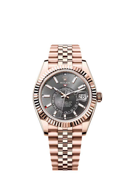 Pre-owned Rolex Sky-Dweller Rose Gold Jubilee 42MM Rhodium Dial