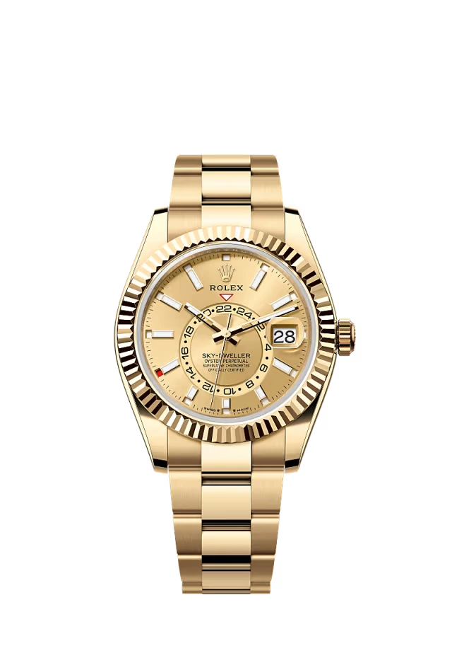 Pre-owned Rolex Sky-Dweller 42MM Oyster Yellow Gold Champaign Dial