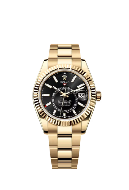 Pre-owned Rolex Sky-Dweller 42MM Oyster Yellow Gold Black Dial
