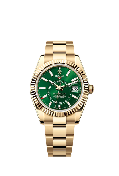 Pre-owned Rolex Sky-Dweller 42MM Oyster Yellow Gold Money Green Dial
