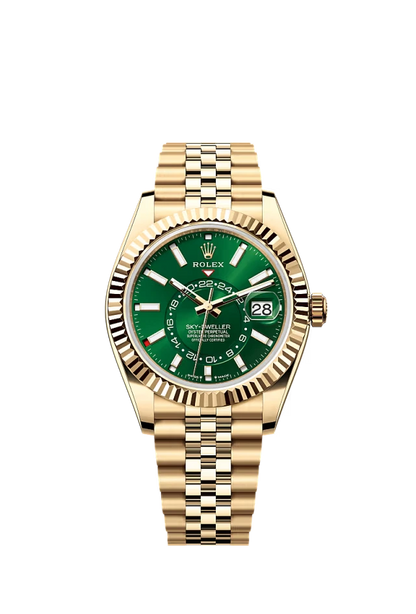 Pre-owned Rolex Sky-Dweller 42MM Jubilee Yellow Gold Money Green Dial
