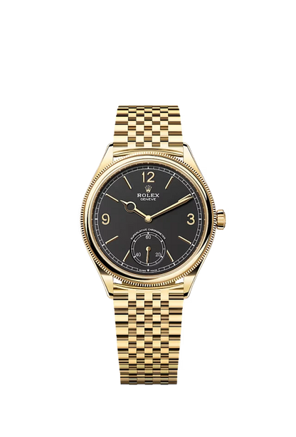 Pre-owned Rolex 1908 Yellow Gold 39mm Black Dial Settimo Bracelet